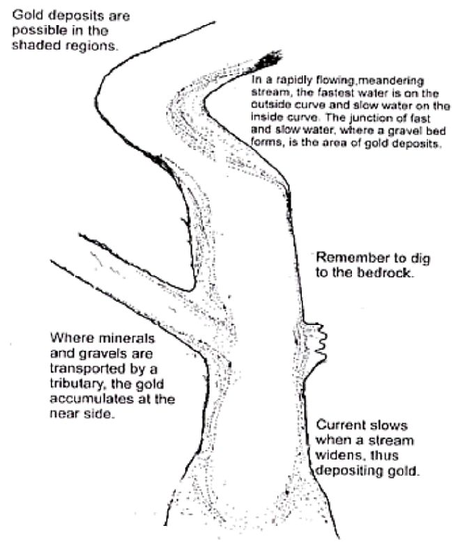 Where to look in a meandering and branching flood plain channel