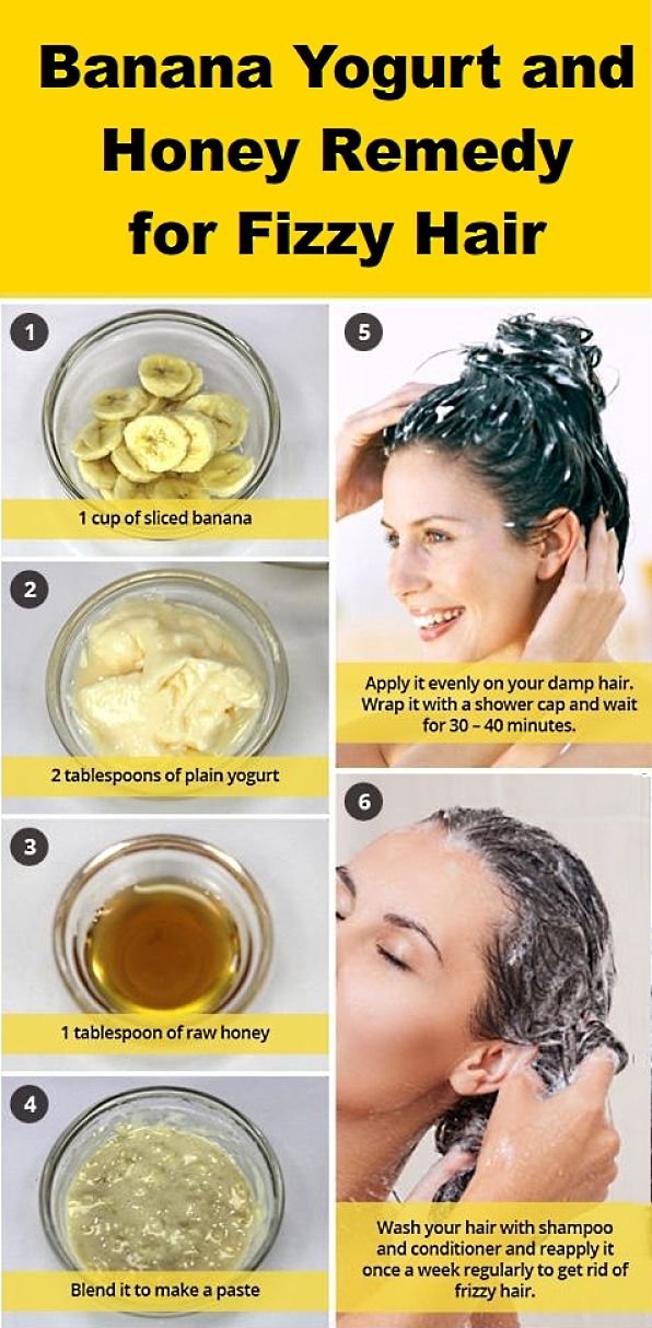 A simple banana, yogurt and honey remedy for fizzy hair that is kind and gentle to you hair and scalp