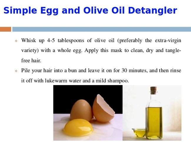 Make an all natural hair detangler at home using whole eggs, olive oil and rosemary oil (optional)