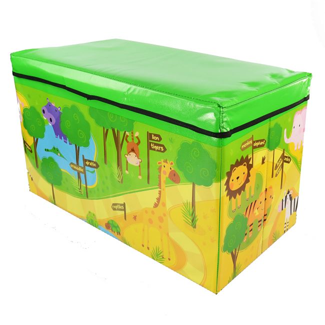 Soft covers on large toy boxes help to prevent injuries from falls and bumps