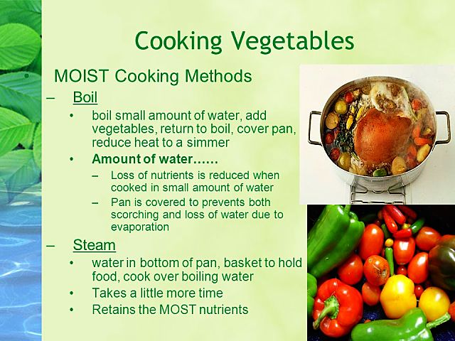 Comparison of boiling and steaming methods for cooking vegetables